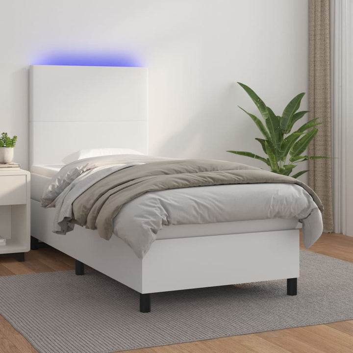 Ramsäng Med Bäddmadrass &amp; Led Gräddvit Konstläder