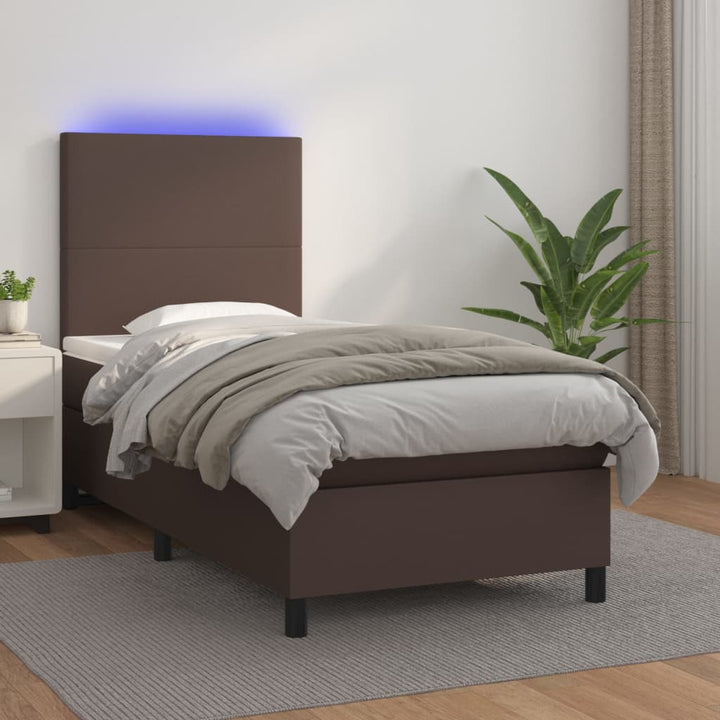 Ramsäng Med Bäddmadrass &amp; Led Gräddvit Konstläder