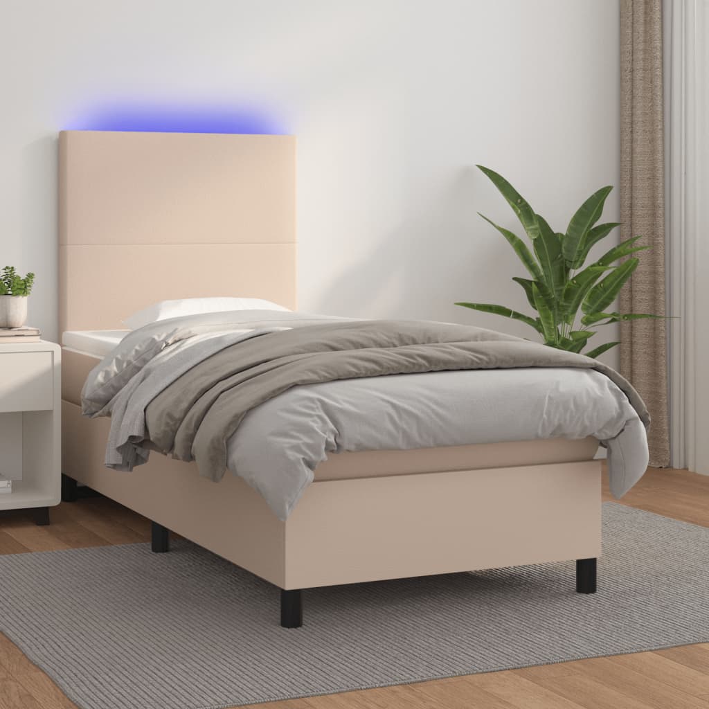 Ramsäng Med Bäddmadrass &amp; Led Gräddvit Konstläder