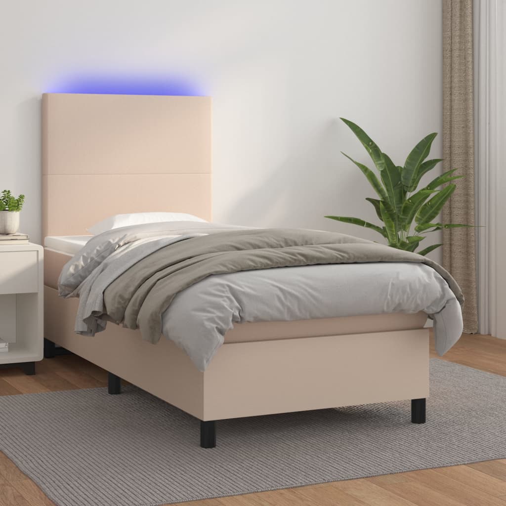 Ramsäng Med Bäddmadrass &amp; Led Gräddvit Konstläder