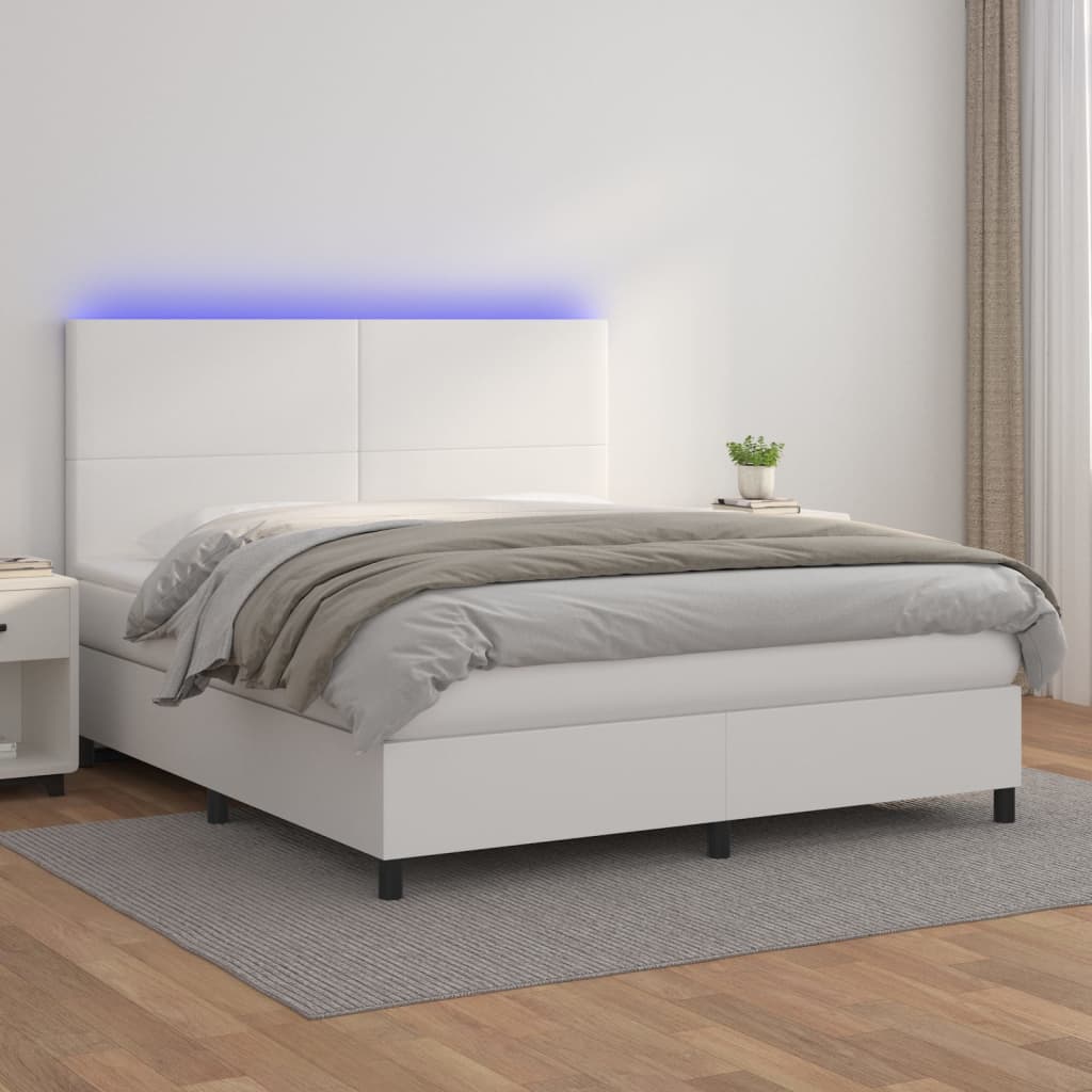 Ramsäng Med Bäddmadrass &amp; Led Gräddvit Konstläder