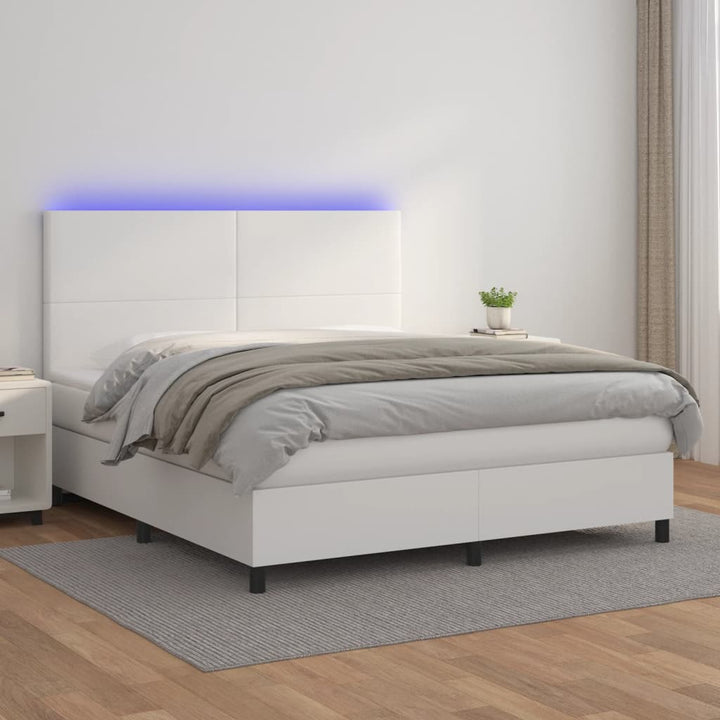Ramsäng Med Bäddmadrass &amp; Led Gräddvit Konstläder