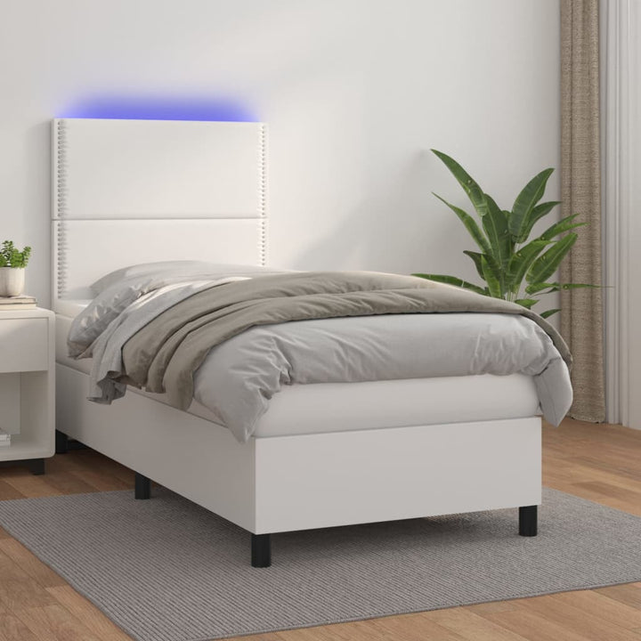 Ramsäng Med Bäddmadrass &amp; Led Gräddvit Konstläder