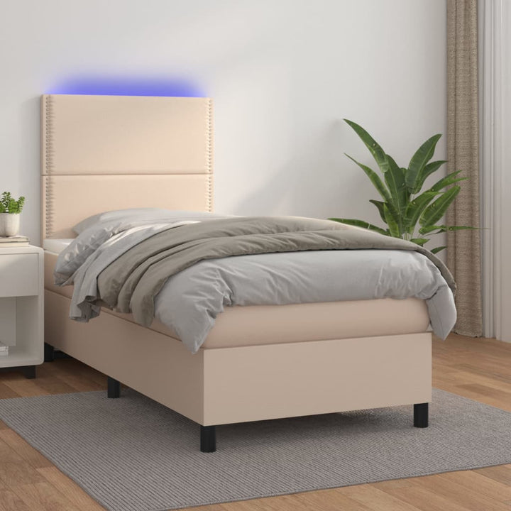 Ramsäng Med Bäddmadrass &amp; Led Gräddvit Konstläder