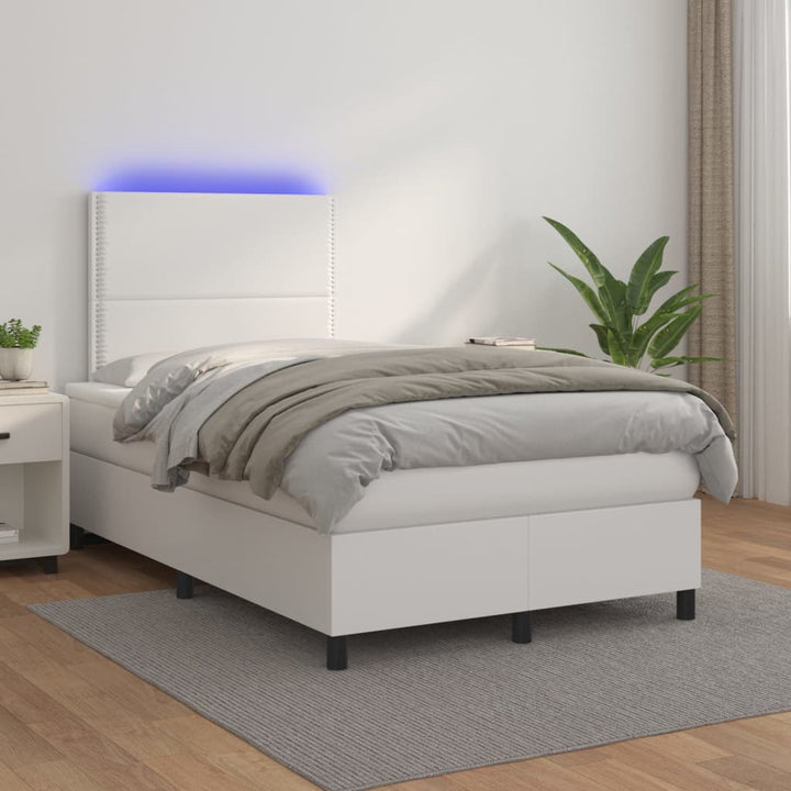 Ramsäng Med Bäddmadrass &amp; Led Gräddvit Konstläder