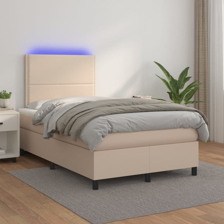Ramsäng Med Bäddmadrass &amp; Led Gräddvit Konstläder