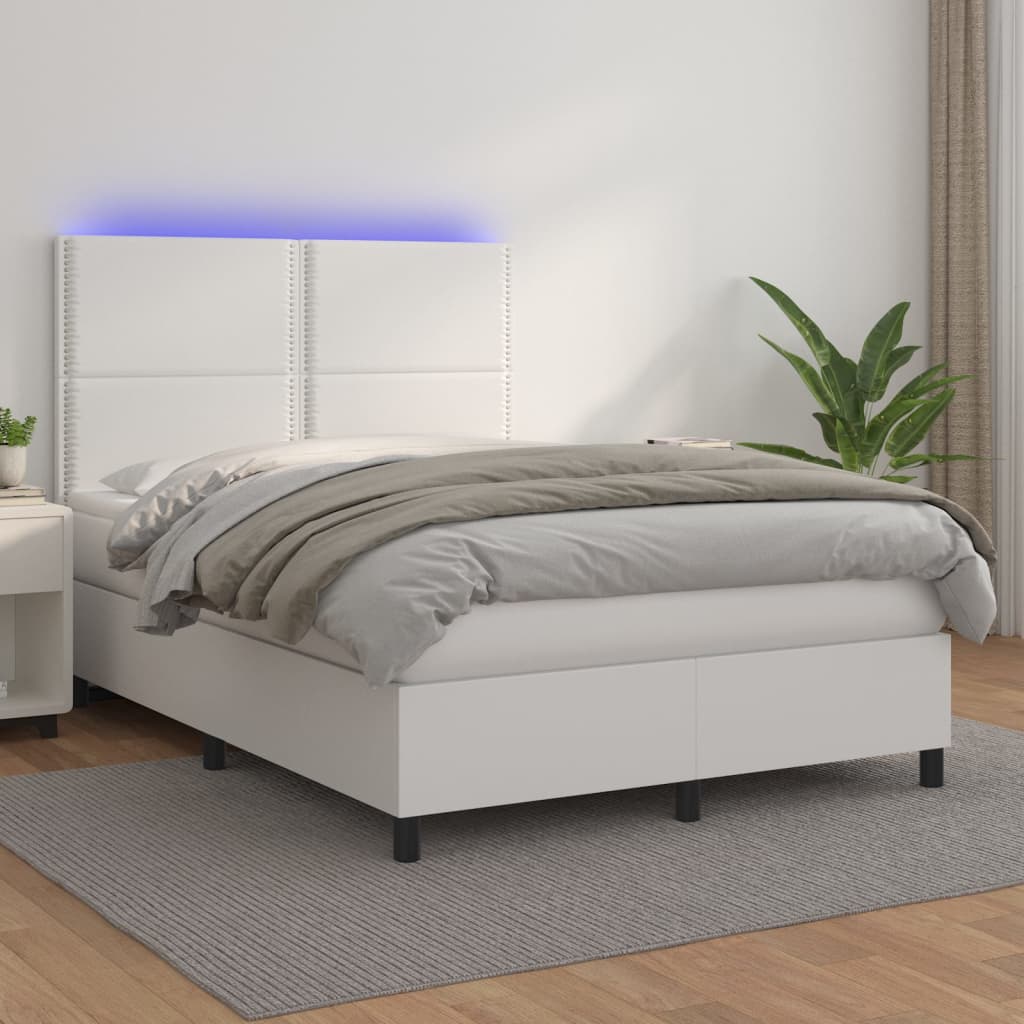 Ramsäng Med Bäddmadrass &amp; Led Gräddvit Konstläder