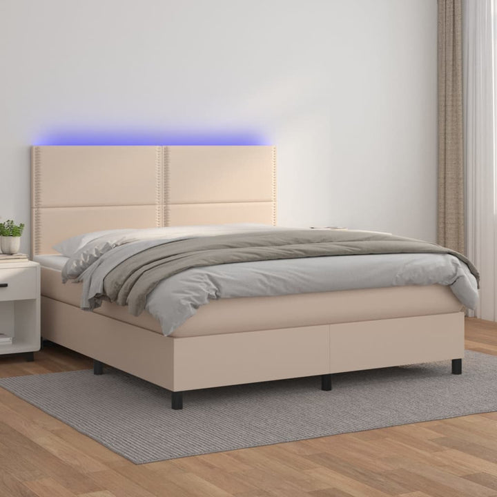 Ramsäng Med Bäddmadrass &amp; Led Gräddvit Konstläder