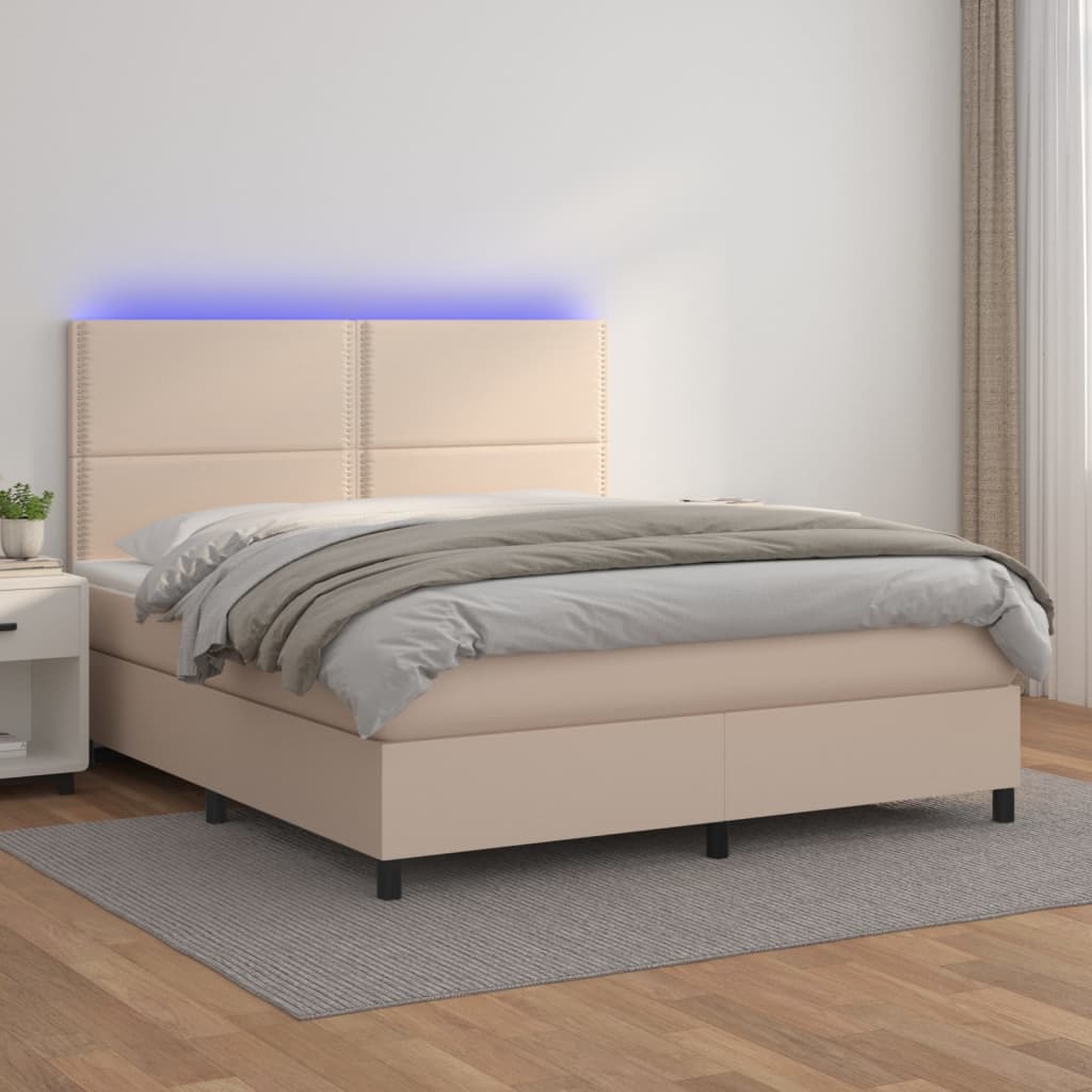 Ramsäng Med Bäddmadrass &amp; Led Gräddvit Konstläder