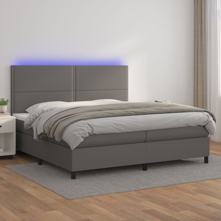 Ramsäng Med Bäddmadrass &amp; Led Gräddvit Konstläder