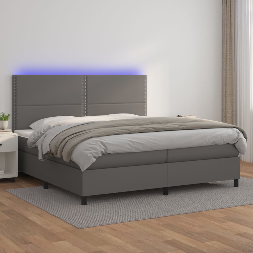 Ramsäng Med Bäddmadrass &amp; Led Gräddvit Konstläder