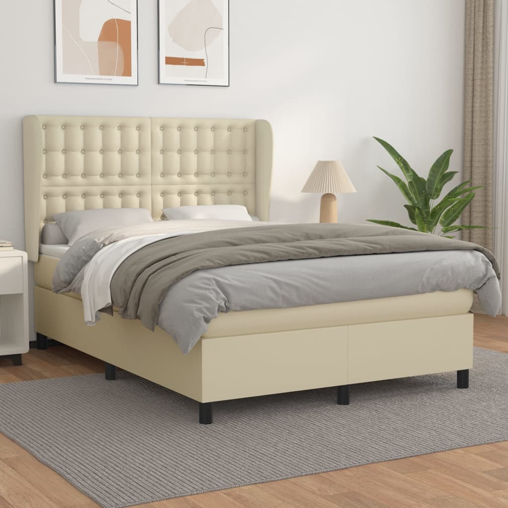 Ramsäng Med Bäddmadrass Gräddvit Konstläder