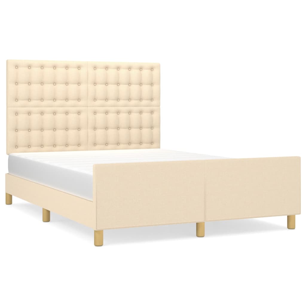 Sängram Utan Madrass Gräddvit Tyg