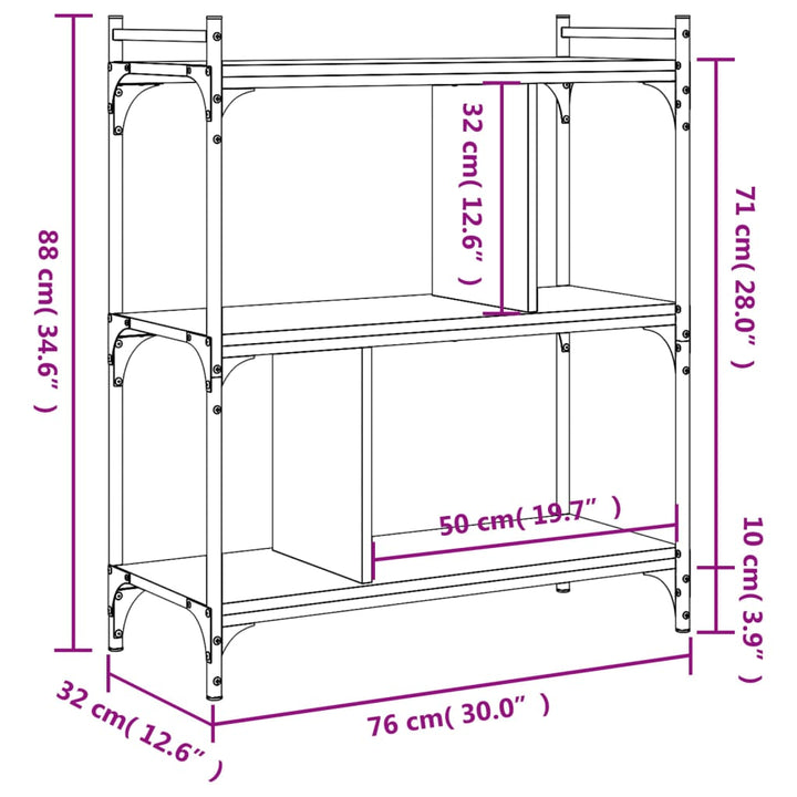Bokhylla 3 Hyllplan 76X32X Konstruerat Trä
