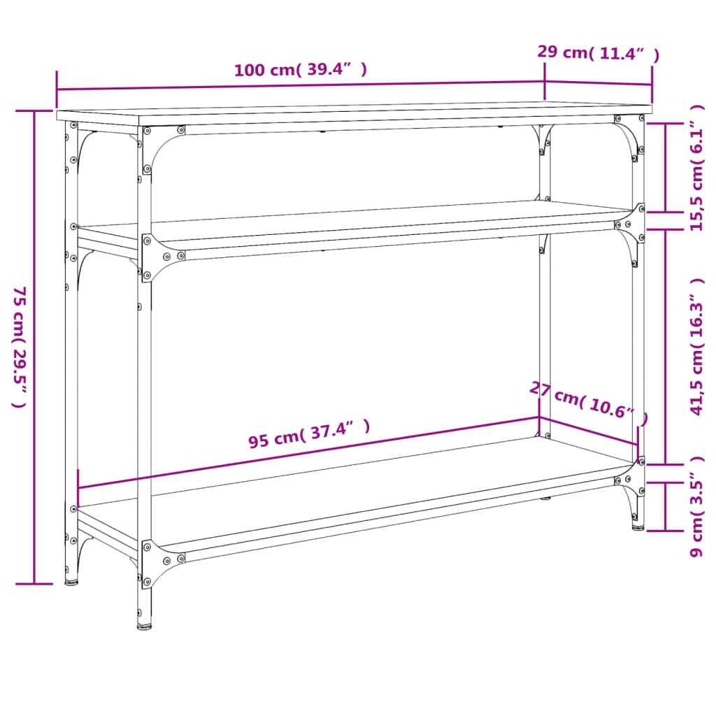 Konsolbord 100X29X75 Cm Konstruerat Trä