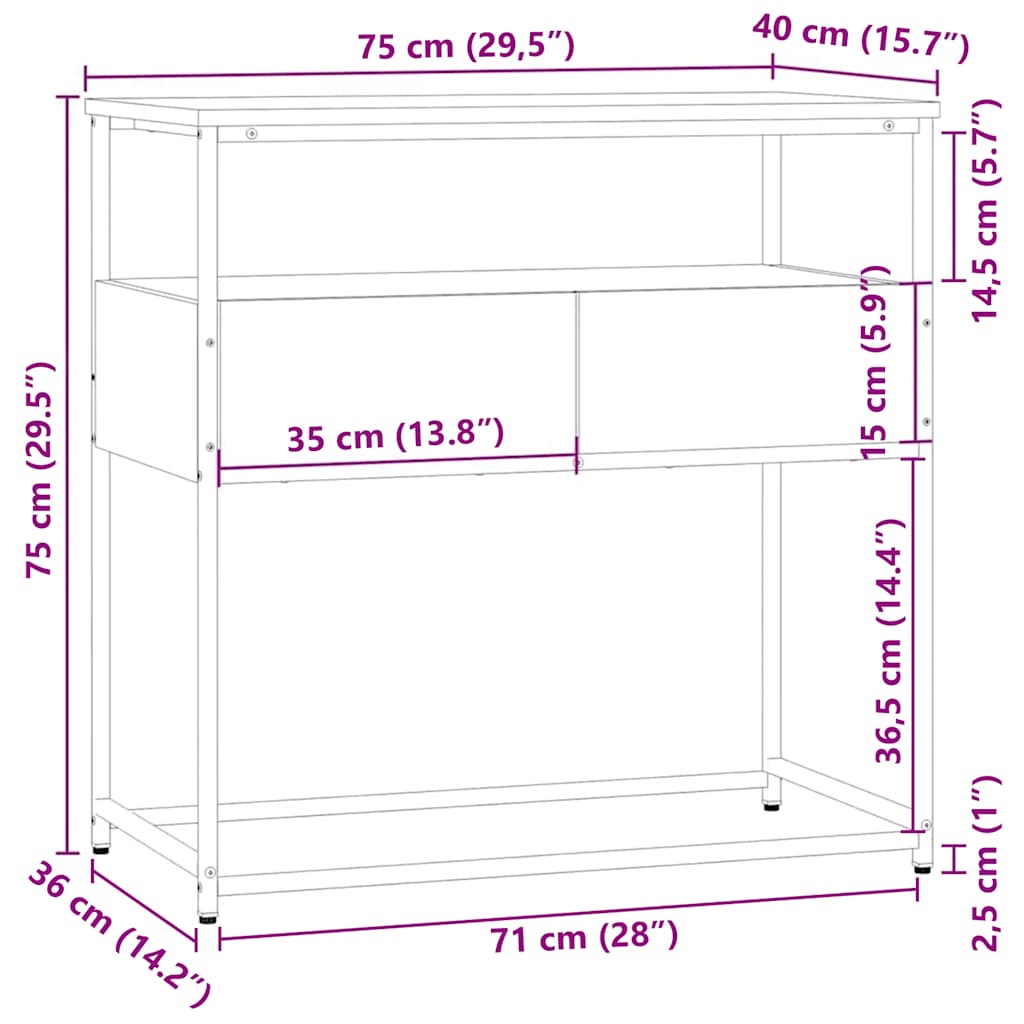 Avlastningsbord Rökfärgad Ek 75X40X Konstruerat Trä