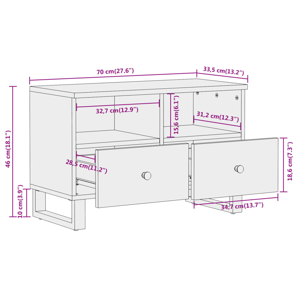 Tv-Bänk Brun Och Svart 105X33,5X46 Cm Massivt Mangoträ