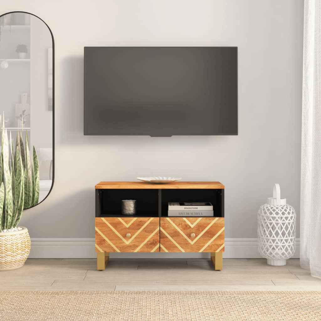 Tv-Bänk Brun Och Svart 105X33,5X46 Cm Massivt Mangoträ