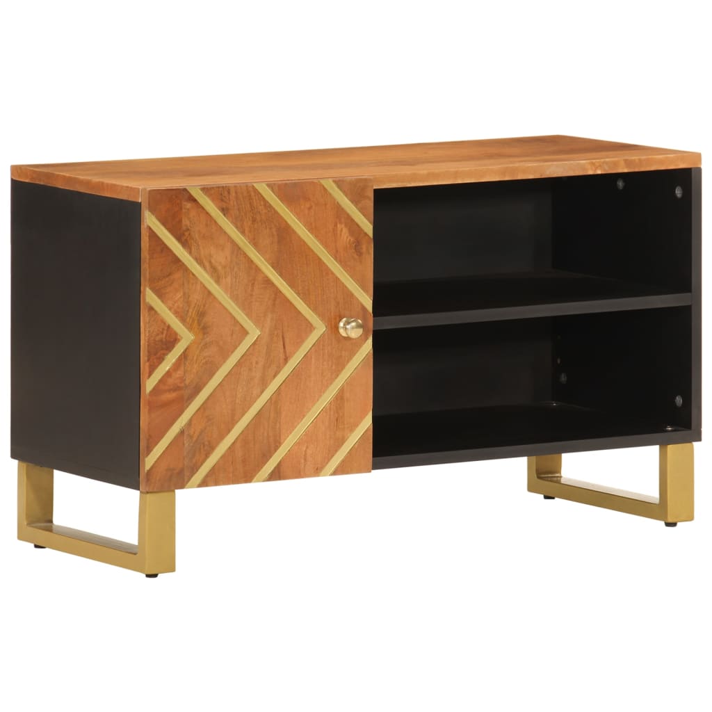 Tv-Bänk Brun Och Svart 80X31,5X46 Cm Massivt Mangoträ