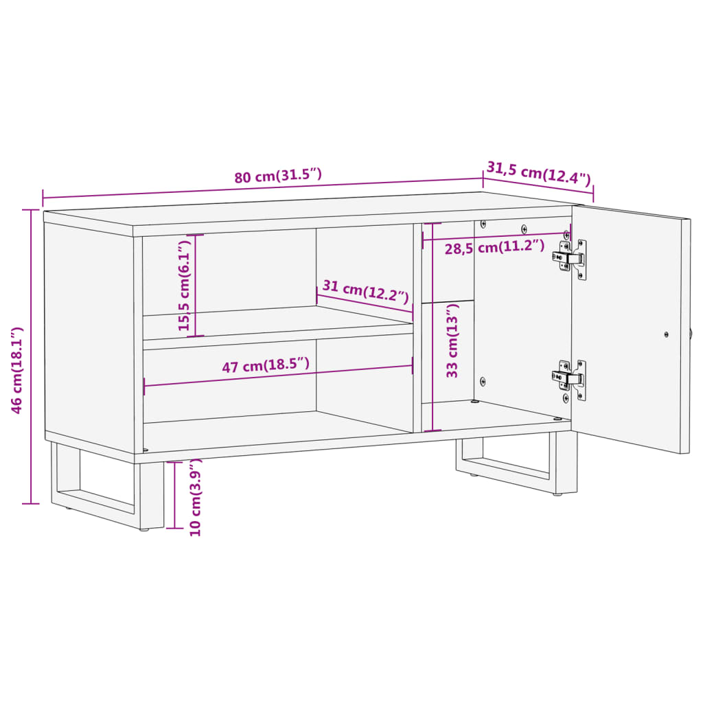 Tv-Bänk Brun Och Svart 80X31,5X46 Cm Massivt Mangoträ