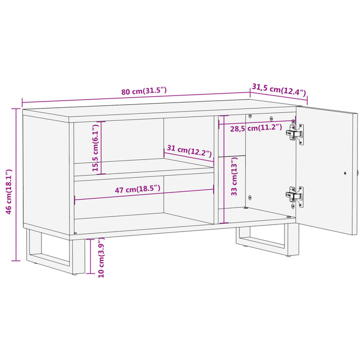 Tv-Bänk Brun Och Svart 80X31,5X46 Cm Massivt Mangoträ