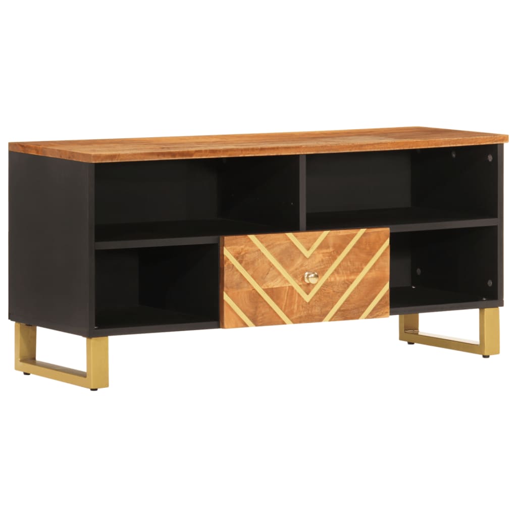 Tv-Bänk Brun Och Svart 100X33,5X46 Cm Massivt Mangoträ