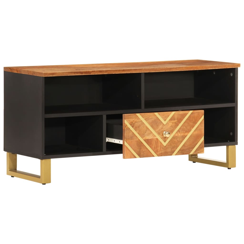 Tv-Bänk Brun Och Svart 100X33,5X46 Cm Massivt Mangoträ