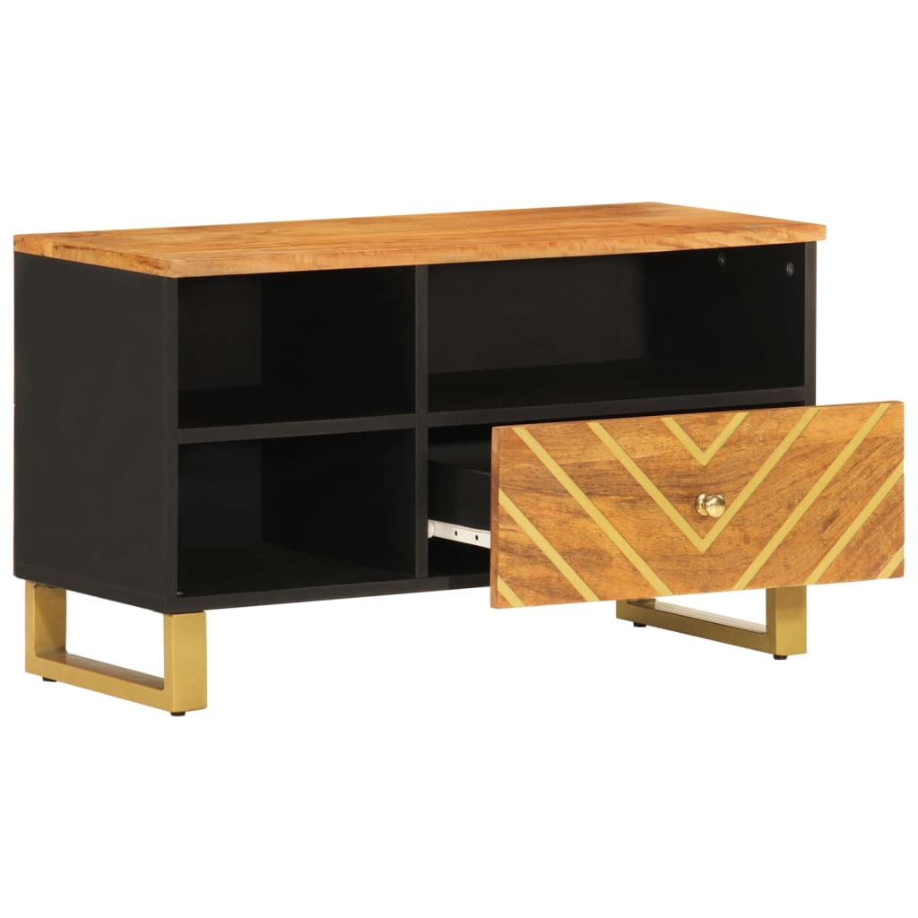 Tv-Bänk Brun Och Svart 80X33,5X46 Cm Massivt Mangoträ