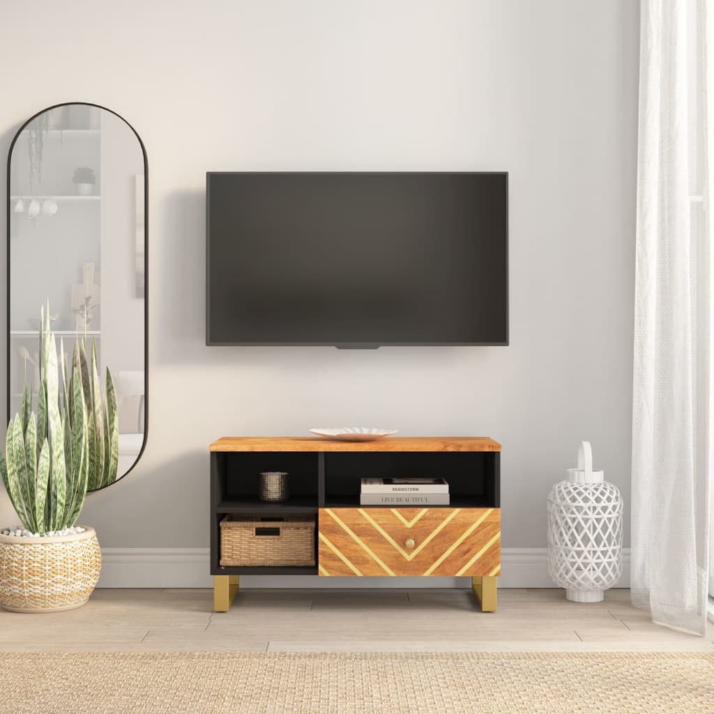 Tv-Bänk Brun Och Svart 80X33,5X46 Cm Massivt Mangoträ