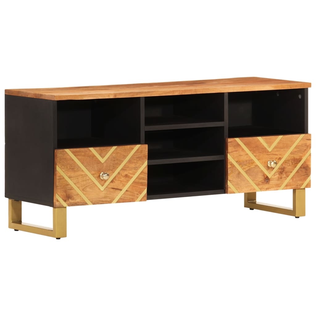 Tv-Bänk Brun Och Svart 100X33,5X46 Cm Massivt Mangoträ
