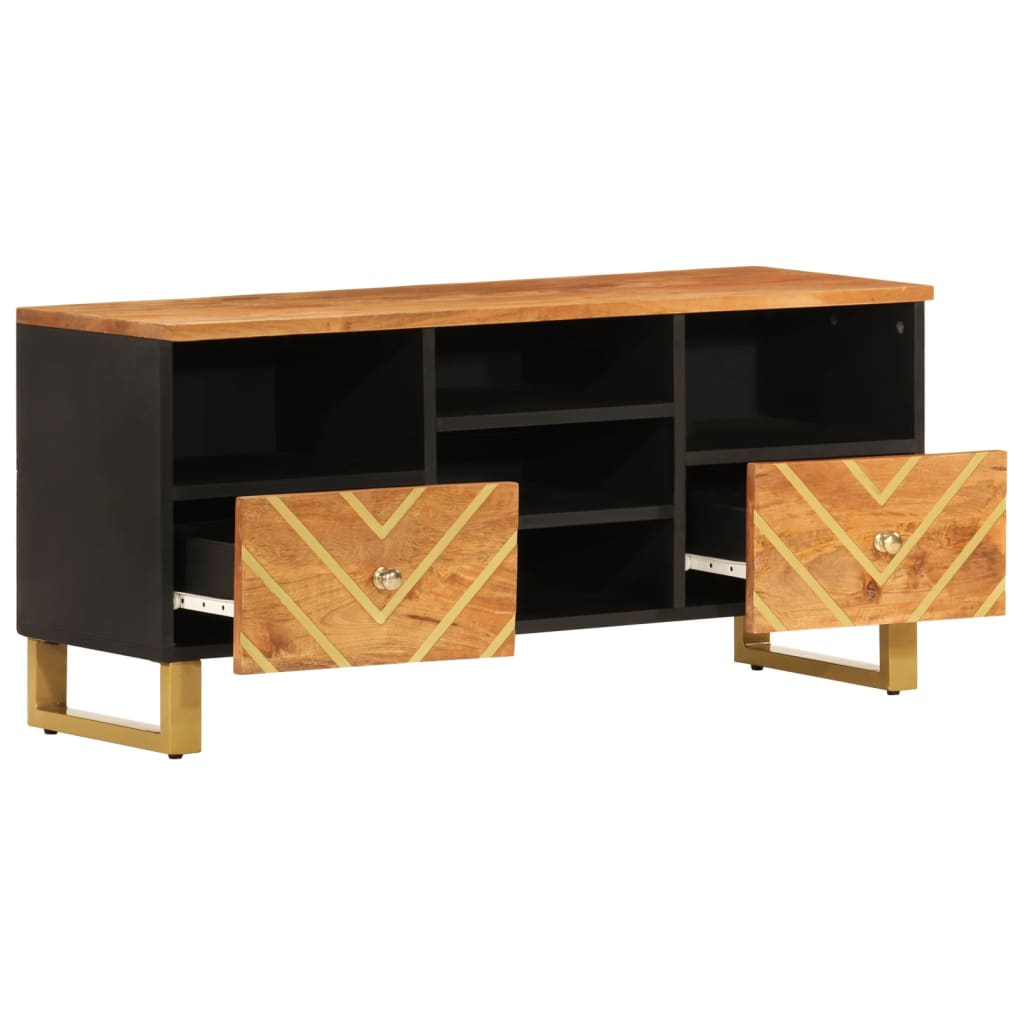 Tv-Bänk Brun Och Svart 100X33,5X46 Cm Massivt Mangoträ