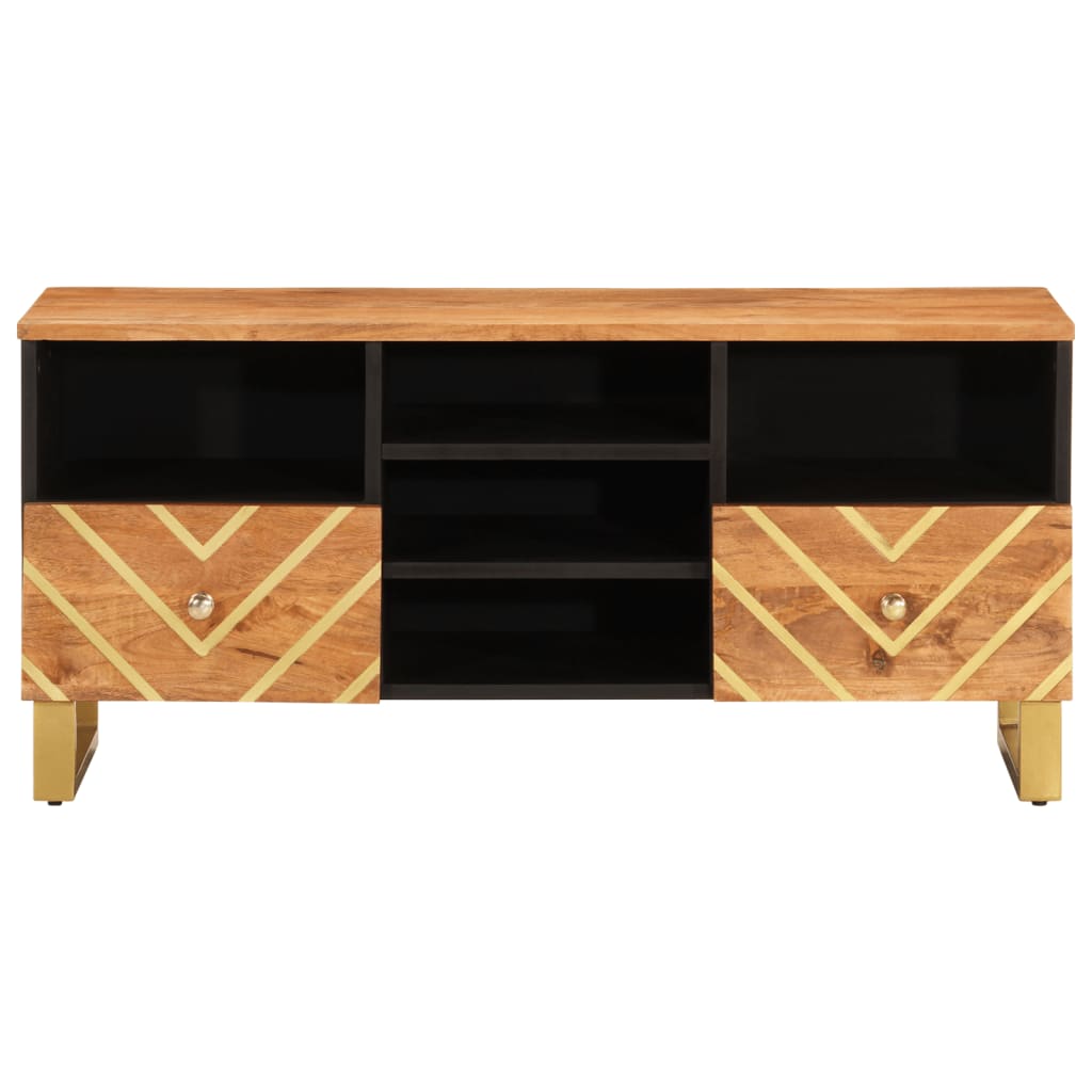 Tv-Bänk Brun Och Svart 100X33,5X46 Cm Massivt Mangoträ