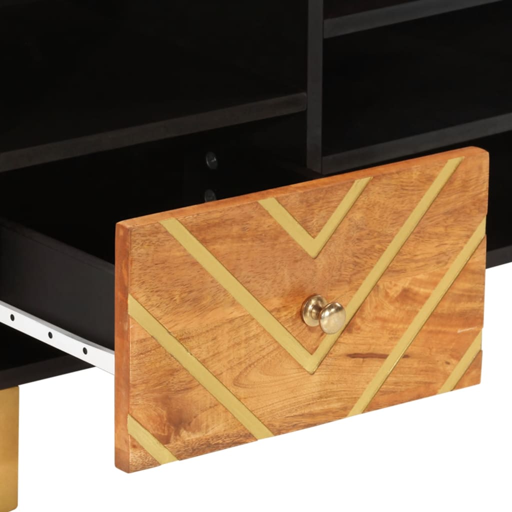 Tv-Bänk Brun Och Svart 100X33,5X46 Cm Massivt Mangoträ