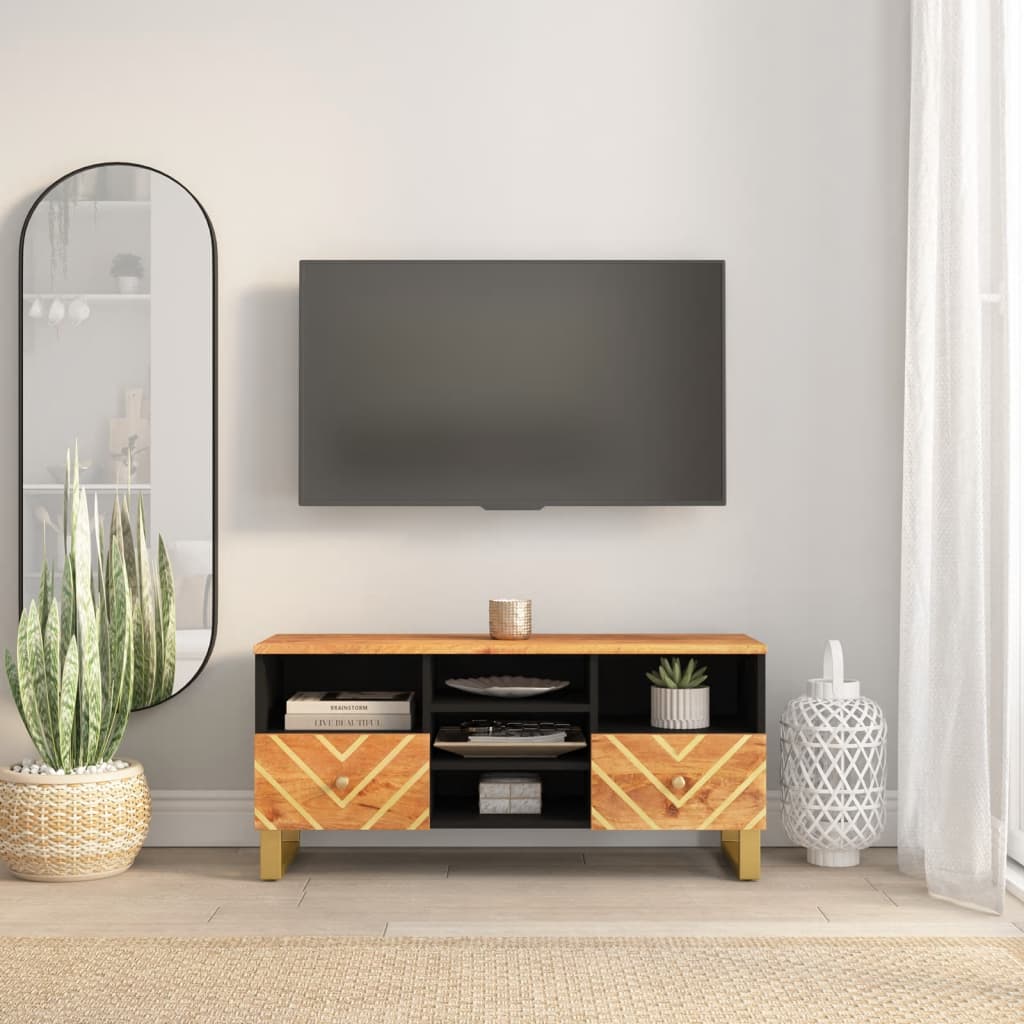 Tv-Bänk Brun Och Svart 100X33,5X46 Cm Massivt Mangoträ