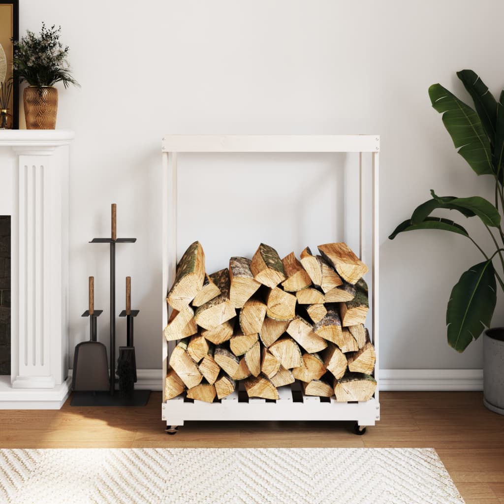 Vedställ Med Hjul 76,5X40X108 Cm Massiv Furu