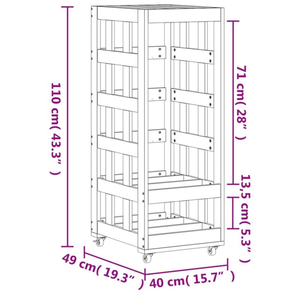 Vedställ Med Hjul 40X49X110 Cm Massiv Furu