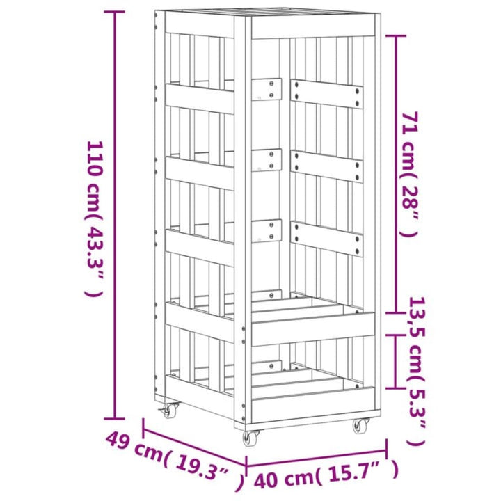 Vedställ Med Hjul 40X49X110 Cm Massiv Furu