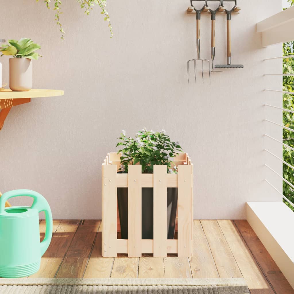 Odlingslåda Med Staket-Design Impregnerad Furu