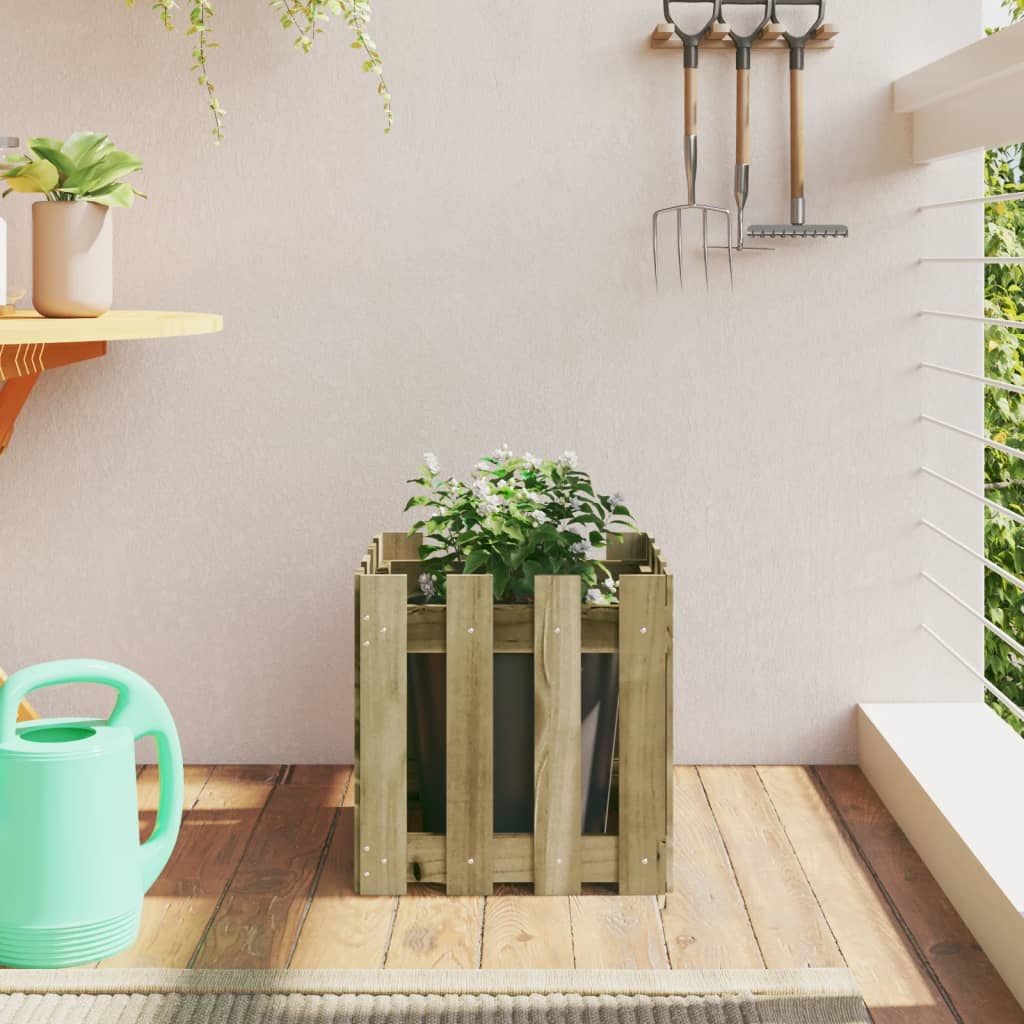 Odlingslåda Med Staket-Design Impregnerad Furu