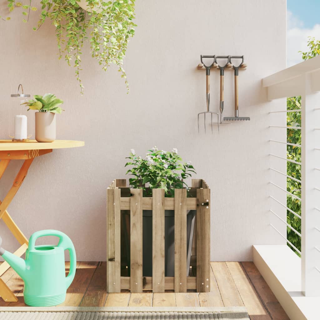 Odlingslåda Med Staket-Design Impregnerad Furu