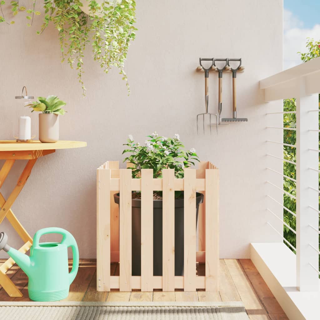 Odlingslåda Med Staket-Design Impregnerad Furu