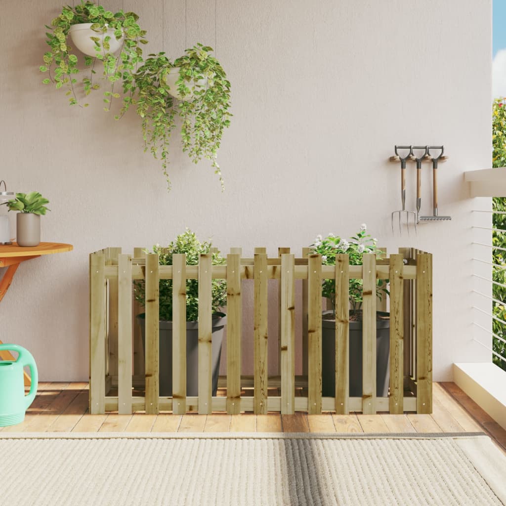 Odlingslåda Med Staket-Design Impregnerad Furu