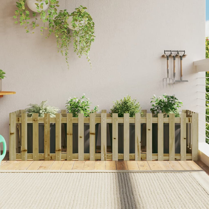 Odlingslåda Med Staket-Design Impregnerad Furu