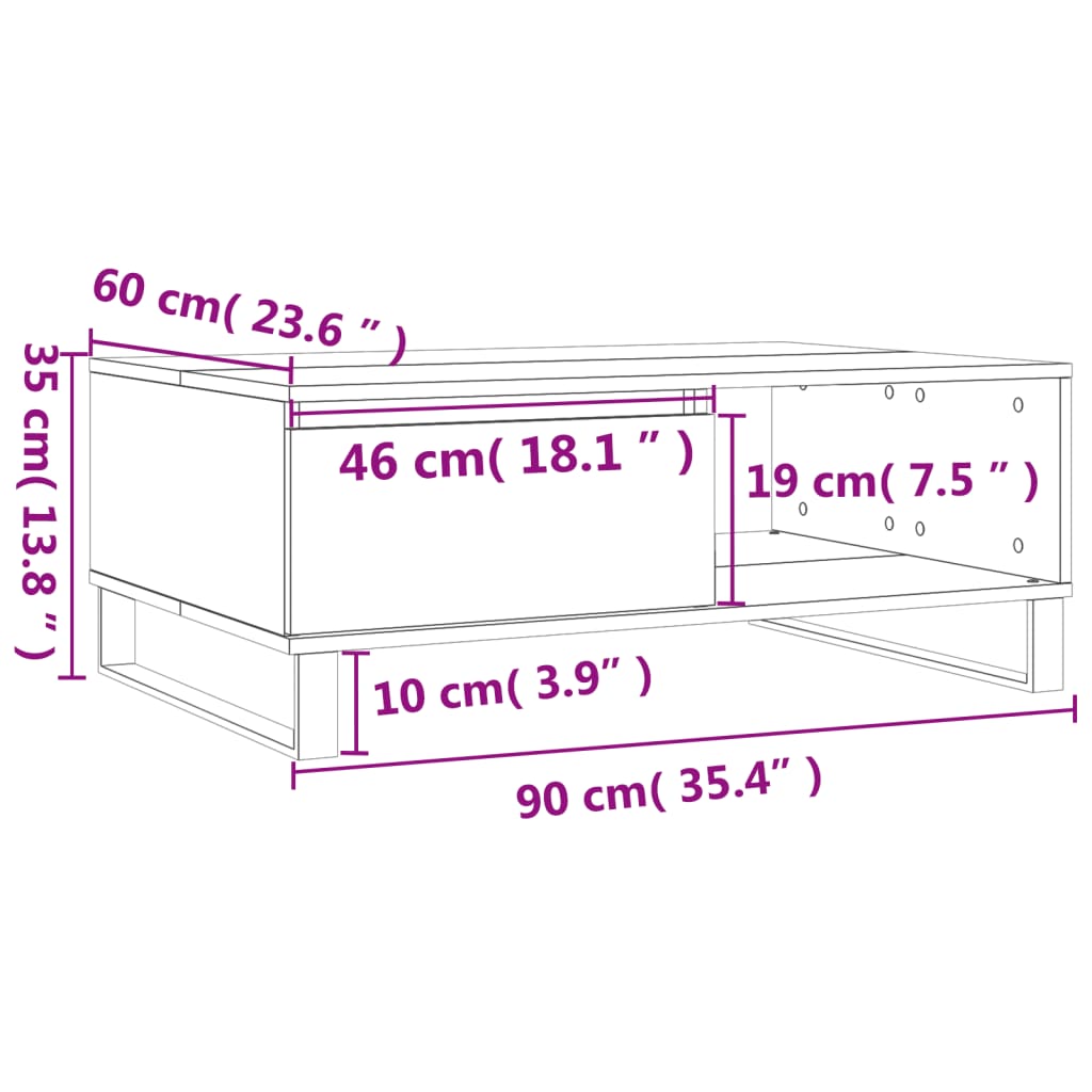 Soffbord 90X60X35 Cm Konstruerat Trä