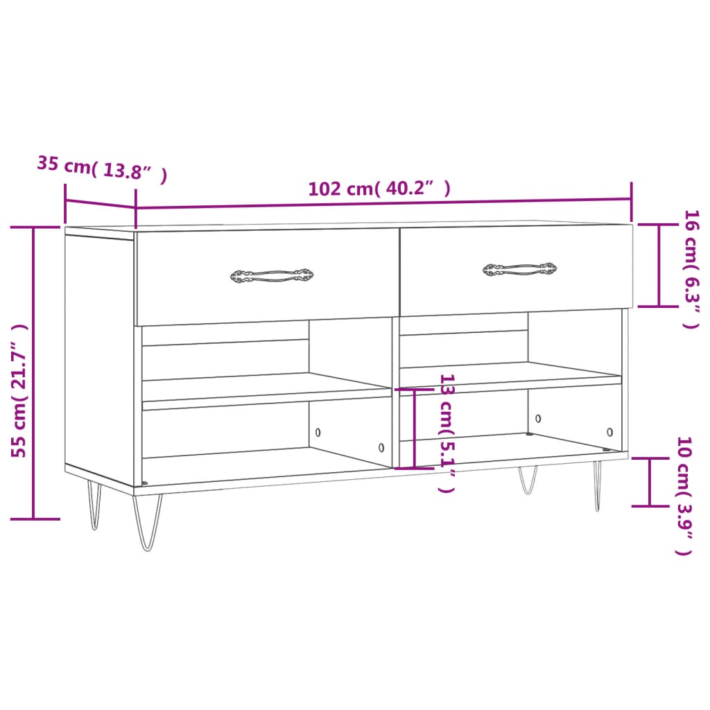 Skobänk 102X35X55 Cm Konstruerat Trä