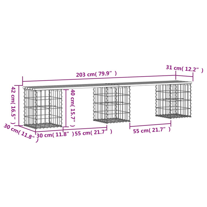 Trädgårdsbänk Gabion-Design Massiv Furu