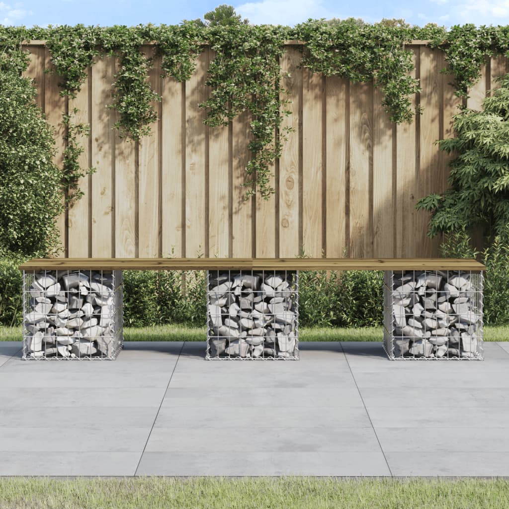 Trädgårdsbänk Gabion-Design Massiv Furu
