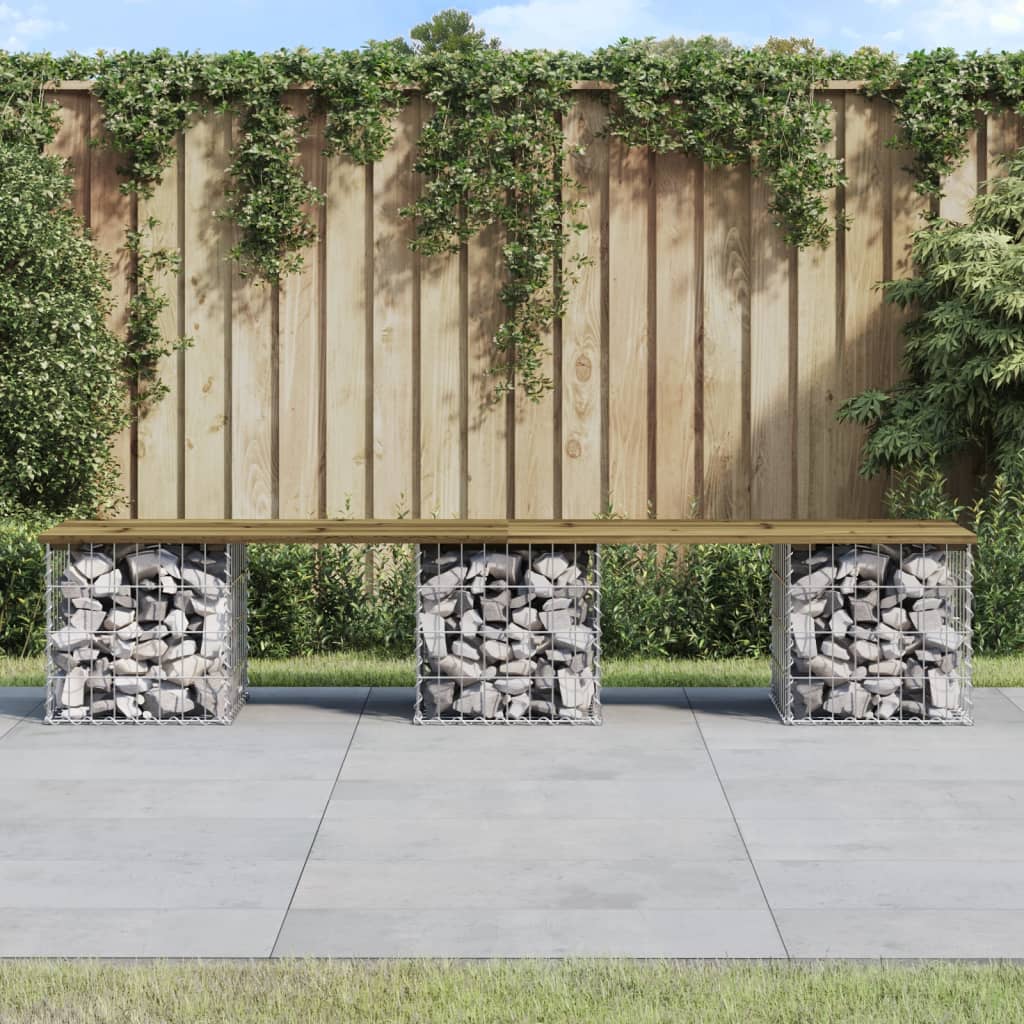 Trädgårdsbänk Gabion-Design Massiv Furu