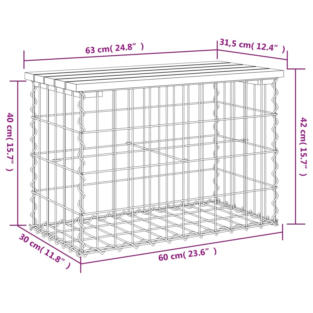 Trädgårdsbänk Gabion-Design 63X31,5X42 Cm Massiv Furu
