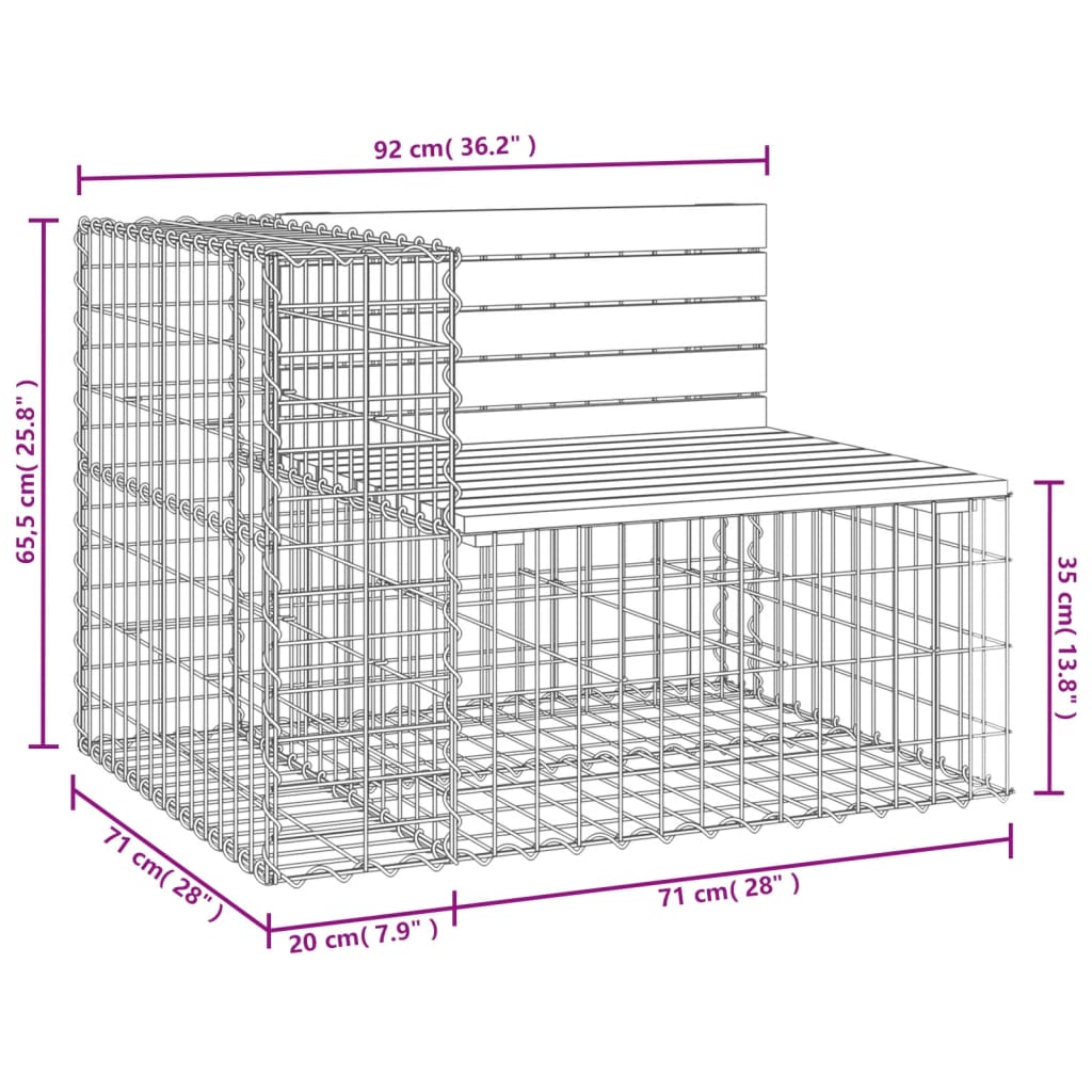 Trädgårdsbänk Gabion-Design 92X71X65,5 Cm Massiv Furu